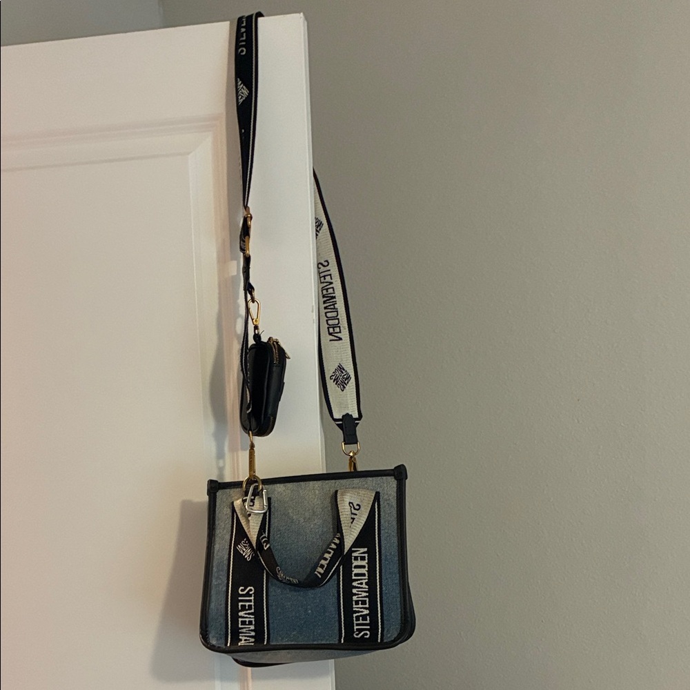Steve Madden Denim Blue Crossbody with Logo Strap